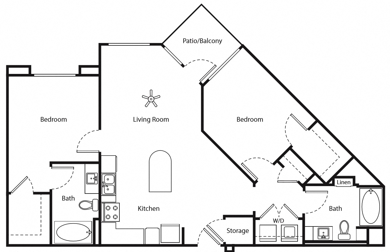 Floor plan for 2 beds, 2 baths, 1096 sqft